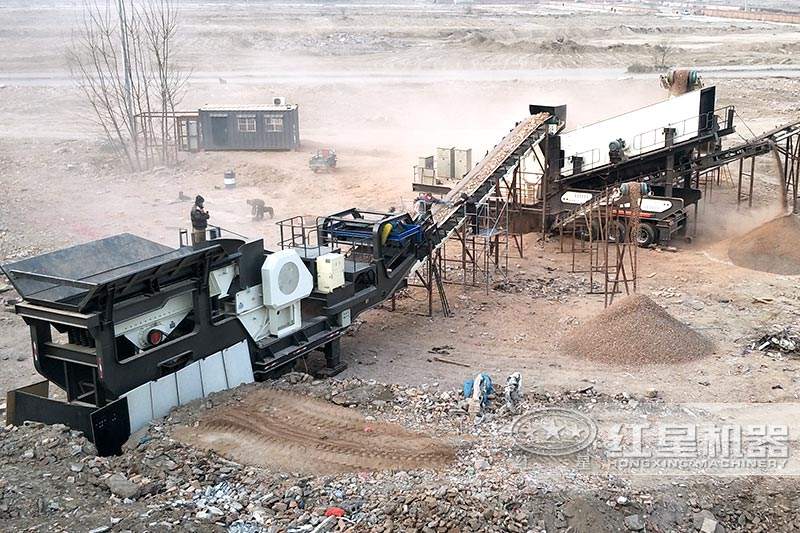 建筑垃圾破碎機(jī)-輪胎式移動(dòng)破碎站，雙機(jī)聯(lián)合